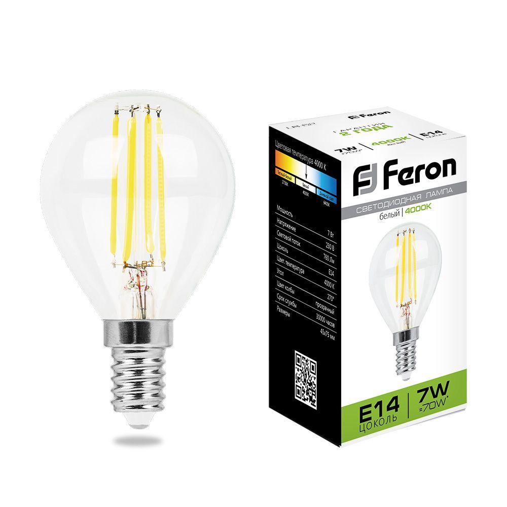 Лампа светодиодная, (7W) 230V E27 2700K, LB-52 Feron